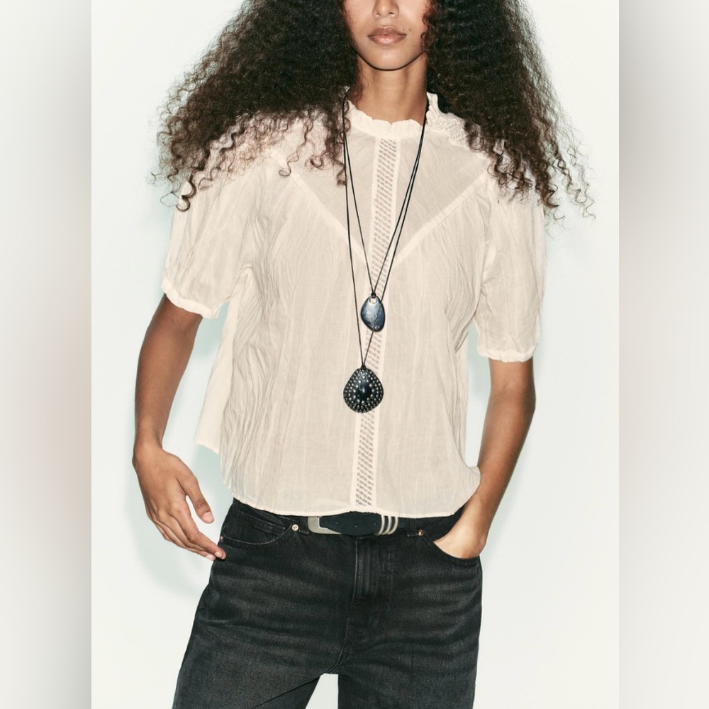 🆕 RUSTIC INSERT BLOUSE - Ecru Zara